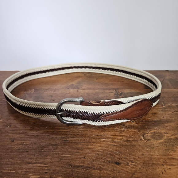 Tommy Bahama Brown Leather and Cream Cord Woven Belt Mens L 38-40 - Picture 10 of 10